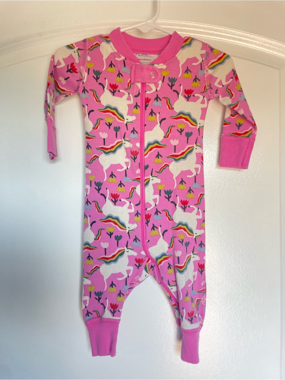 Hanna Andersson Pink Unicorn Rainbow Zip-Front One-Piece